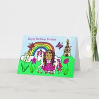 Personalized Unicorn and Princess Birthday Card