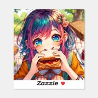 Cute Anime Girl eating a Peanut Butter and Jelly Sticker