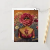 Surreal Pink Flower Lady collage Postcard