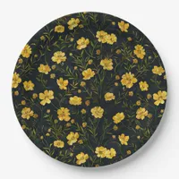 Elegant Yellow Buttercup Flower Pattern Party Paper Plates