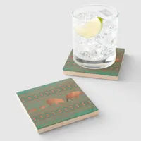 Southwest Fun Javelina Family Copper Teal Stone Coaster