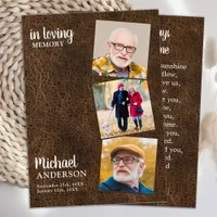 Memorial 3 Photo Leather Funeral Prayer Card