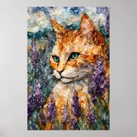 A beautiful ginger cat in a lavender field  poster