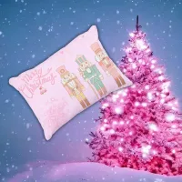 Christmas in Pink Nutcrackers on Light Pink |  Outdoor Pillow