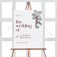 Modern Burgundy Winter Wedding Welcome Sign