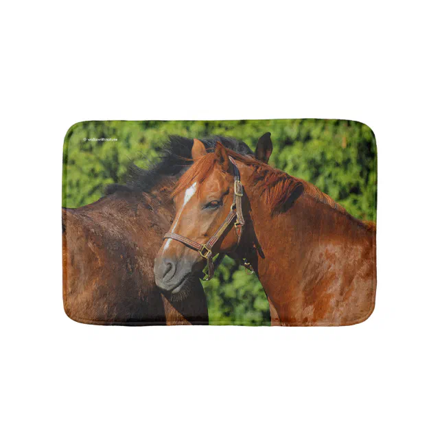 Two Beautiful Chestnut Horses in the Sun Bathroom Mat