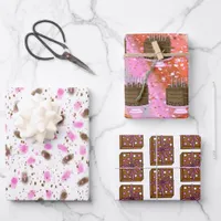 Brown and Pink Chocolate Cake Birthday   Wrapping Paper Sheets