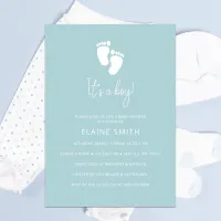 Its a Boy Baby Footprint Cute Blue Boy Baby Shower Invitation