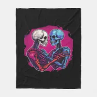 American Traditional Skeleton Holding Hands Tattoo Fleece Blanket