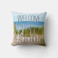 Ocean Fence Beach House Welcome Throw Pillow