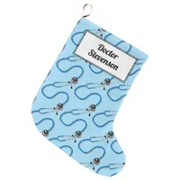 Doctor Stethoscope Pattern Blue Customisable Large Christmas Stocking