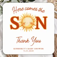 Here Comes The Son Sunshine Boho Cute Baby Shower Square Sticker