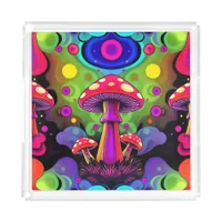 Psychedelic Vibrant Colorful Retro Mushrooms Acrylic Tray