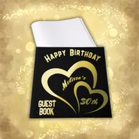 Modern Gold Foil Birthday on Black - Monogram | Foil Guest Book