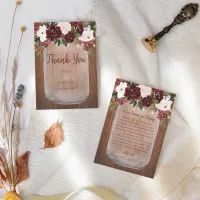 Burgundy Floral Rustic Wood Mason Jar Wedding Thank You Card