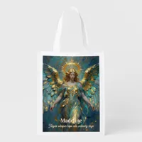 A Beautiful Gold and Turquoise Angel Personalized Grocery Bag