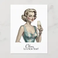 Cheers to a New Year Vintage Woman Postcard