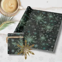 White Teal Blue Snowflakes  Black Wrapping paper 