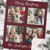 Christmas Plaid Family Custom Modern 4 Picture Sherpa Blanket