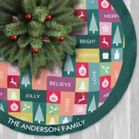 Christmas Happy Holidays Modern Name Colorful Brushed Polyester Tree Skirt