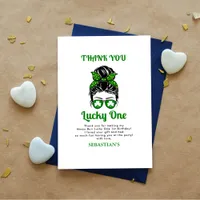  Messy Bun Lucky One 1st Birthday Girl  Thank You Card