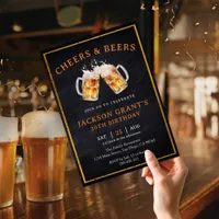 Rustic Chalkboard Any Age Cheers & Beers Birthday Invitation