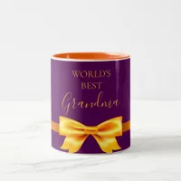 Grandmother Purple gold bow Two-Tone Coffee Mug
