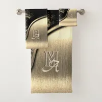 Gold Brushed Metal and Metallic Stone Monogrammed Bath Towel Set