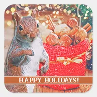 Cute Squirrel Christmas Nuts Square Sticker