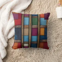 Bright textiles on rustic wood throw pillow