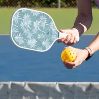 Hawaiian Palm Tree Silhouette Pattern Teal ID1093 Carbon Fiber Pickleball Paddle