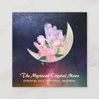  *~* Moon Crystals Floral Cosmic Celestial Nebula Square Business Card