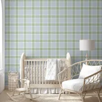 Plaid pastel Danish blue and Sage green Wallpaper