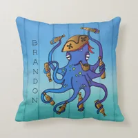 Nautical Pirate Octopus Drunk on Rum Wood Effect Throw Pillow