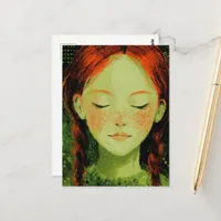 Adorable Girl Red Hair and Freckles Green Polkadot Postcard