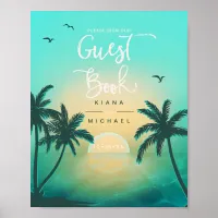 Tropical Isle Sunrise Guest Book Teal ID581