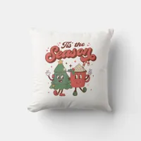 Tis The Season Retro Christmas 70s 80s Vintage Gro Throw Pillow
