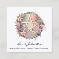 Watercolor Floral Pentagram Square Business Card