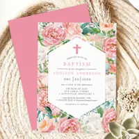 Elegant Pink Peony Floral Design Baptism Invitation