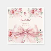 Sweet 16 pink bow cream florals roses napkins