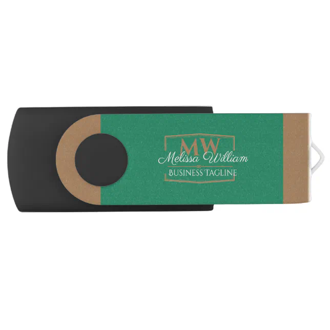 Green Gold Monogram Flash Drive