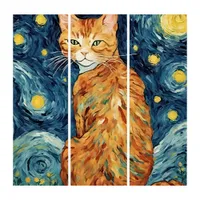 Ginger Tabby Cat in the Starry Night Triptych
