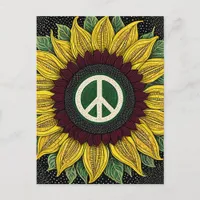 Peace Sign Sunflower Postcard