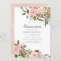 Blush Pink and Rose Gold Roses Quinceañera Invitation