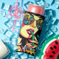 Pop Art Comic Book Pretty Woman Drinking Boba Seltzer Can Cooler