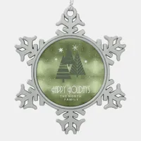 Christmas Trees and Snowflakes Green ID863 Snowflake Pewter Christmas Ornament
