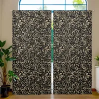 Modern Black Silver Platinum Floral Pattern  Blackout Curtains