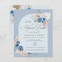 Budget Dusty Blue Pampas Rehearsal Dinner Invite