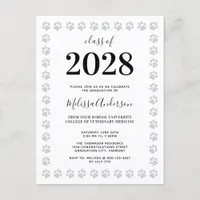 Black White Silver Glitter Paw Prints Graduation Invitation Postcard