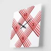 Clock - Red Stripes Crossed Diagonally